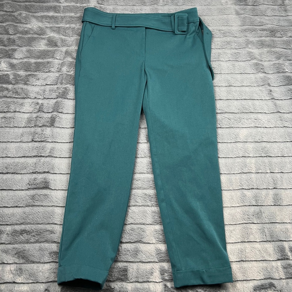 LOFT The Devin Slim Teal Green Belted Cuffed Dress Pants Petite 2P 11967
